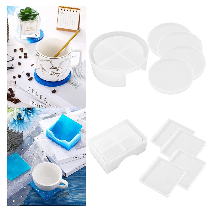 17 Piece Coaster Resin Mold Set | Includes Silicone Coaster Storage Box Mold