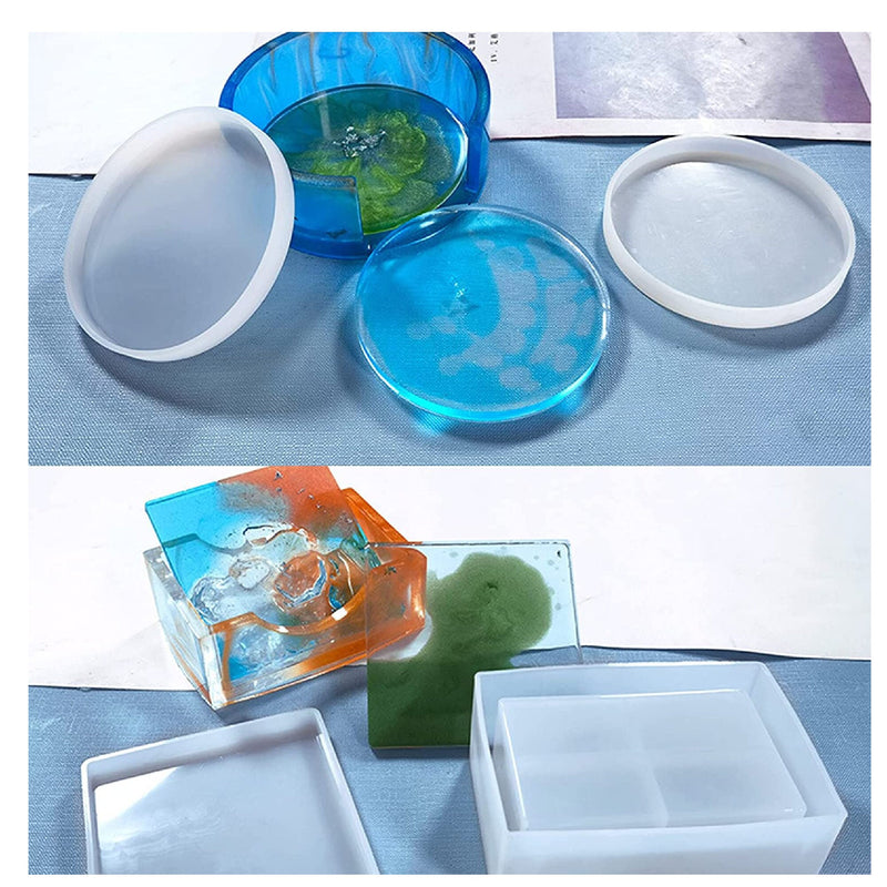 17 Piece Coaster Resin Mold Set | Includes Silicone Coaster Storage Box Mold