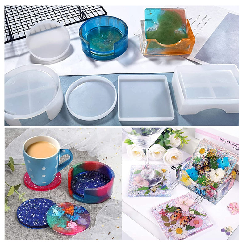 17 Piece Coaster Resin Mold Set | Includes Silicone Coaster Storage Box Mold