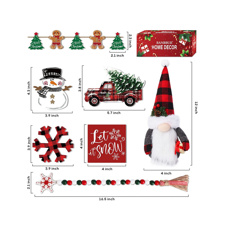 7Pcs Christmas Tiered Tray Decor | Incl Christmas Truck/Snowflake/Snowman/Let It Snow Wooden