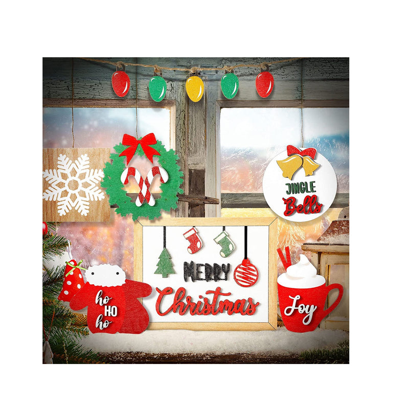 7 Pieces Christmas Tiered Tray Decor Items Farmhouse Xmas Tiered Tray Decorations Set Small Wooden Signs