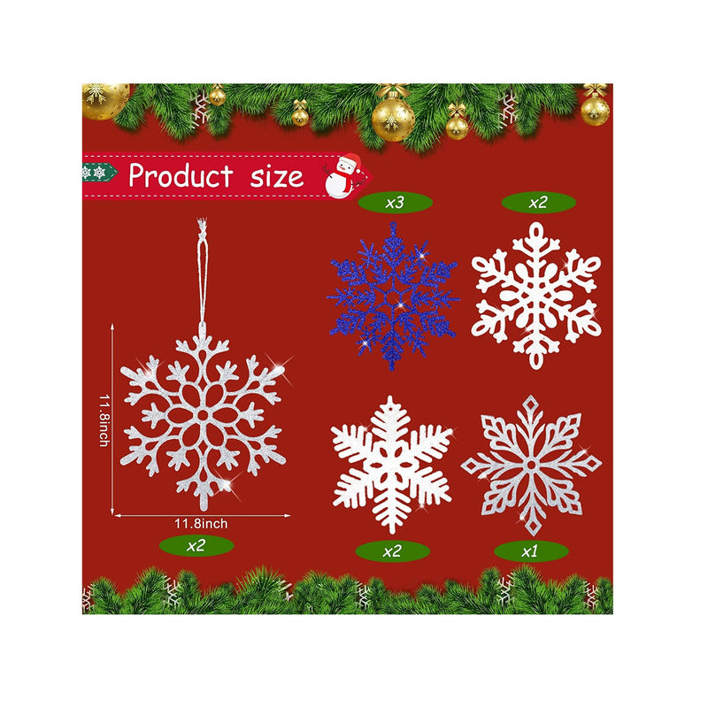 10 Pieces Large Snowflakes Ornaments 12'' Glittered Snowflakes Decorations Christmas Hanging