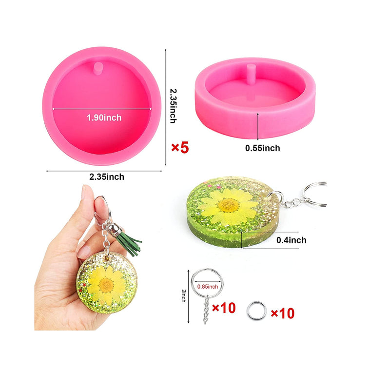 Silicone keychain with resin molds | 4 Piece Round Epoxy Casting Mold for Keychain