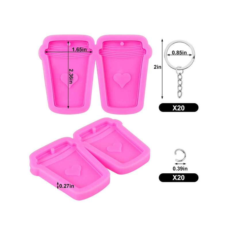 Mity rain 22pcs Coffee Cups Keychain Silicone Mold Resin Love Heart Dog Tags Epoxy Casting Molds with 20pcs