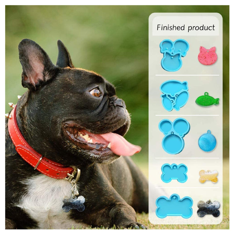 5 Dog Bone Tag Molds for Resin | Cat Tag Keychain Silicone Resin Molds with 10 Keychains