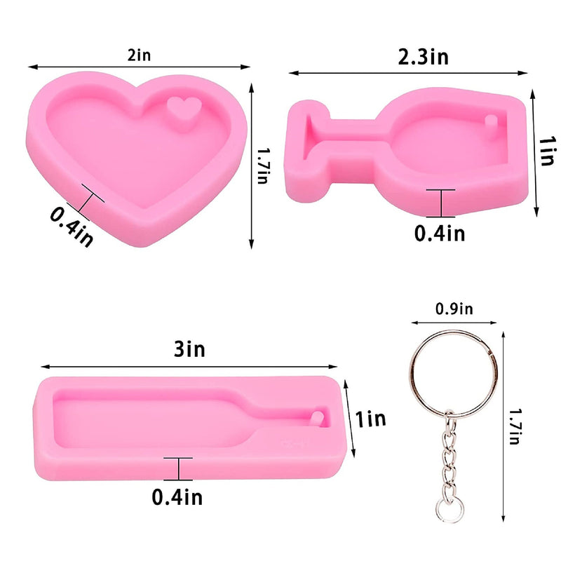 HOVEOX 9 Pieces Mini Wine Glass Keychain Heart Shaped Resin Molds and 18 Pieces Keychain with Chain
