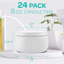 Hearts & Crafts White Candle Tins 8 oz with Lids | 24-Pack of Bulk Candle Jars for Making Candles Crafts, Storage, Gifts, and More