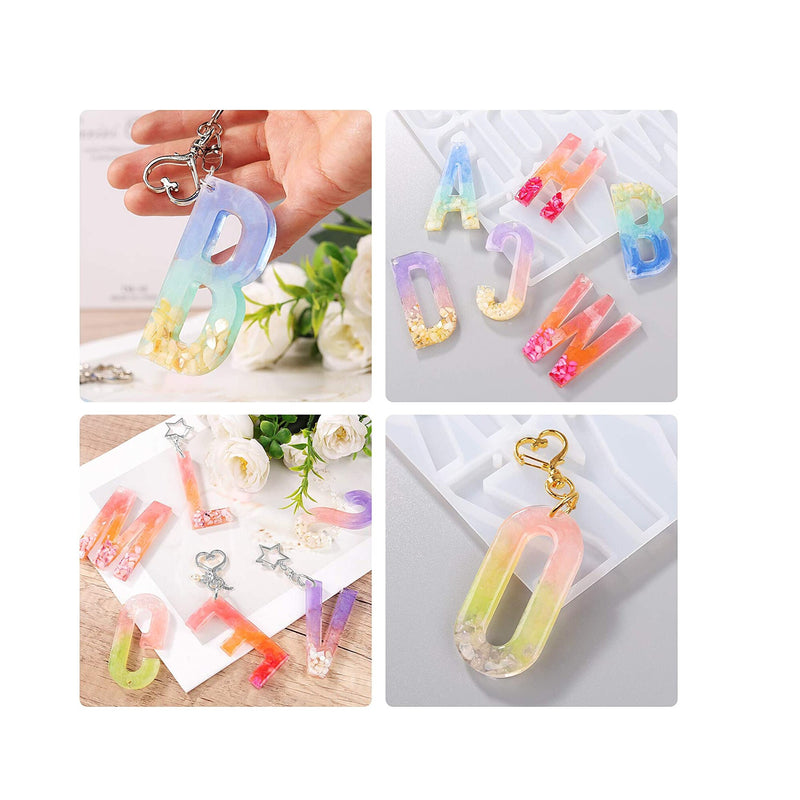 LET'S RESIN Alphabet Keychain Molds with Hole | Large Alphabet Resin Silicone Molds for Epoxy, Resin Letter Molds