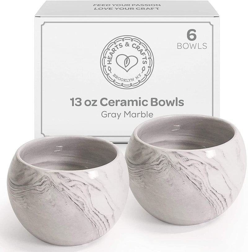 Hearts & Crafts Gray Marble Ceramic Bowls for Candle Making | Multi-Use Ceramic Pots for Crafts, Storage, Candies | 13 oz, Set of 6