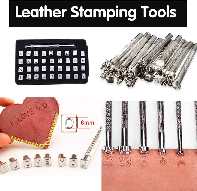 447 Pieces Leather Working Tools and Supplies with Instruction,  Leathercraft Tools Kit, Leathercraft Tools Holder, Leather Craft Stamping  Tools