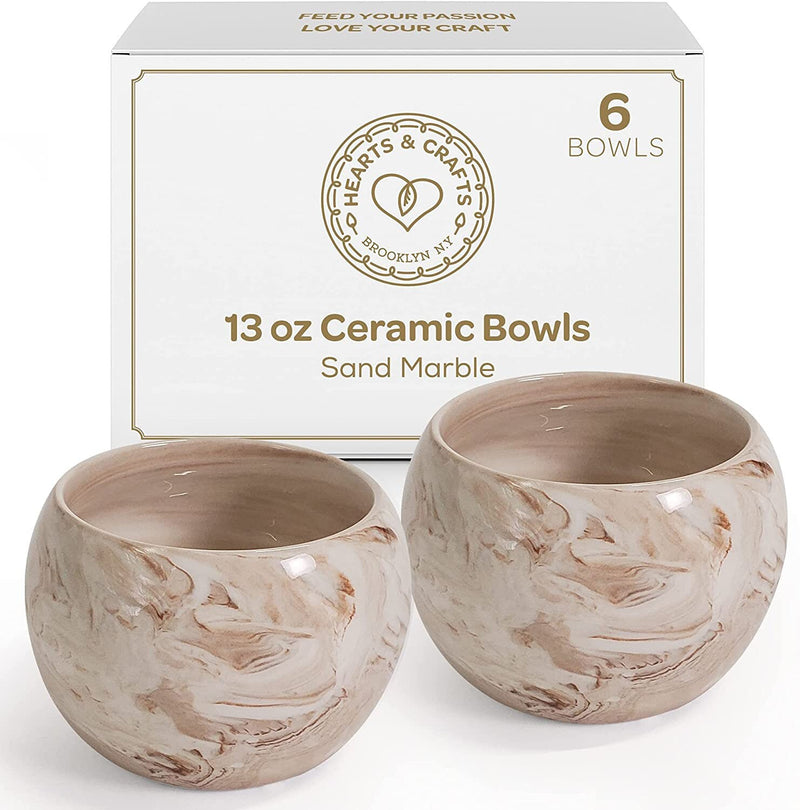 Hearts & Crafts Gray Marble Ceramic Bowls for Candle Making | Multi-Use Ceramic Pots for Crafts, Storage, Candies | 13 oz, Set of 6