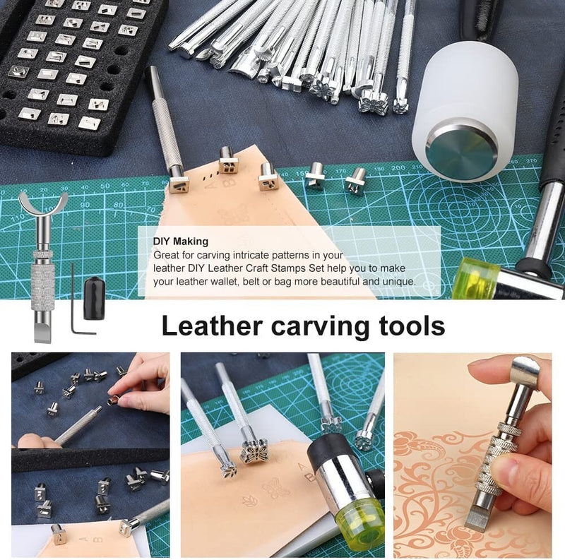 BUTUZE 440pcs The Most Complete Leather Working Tool Set Punch Cutter Tools, Letter and Number Stamp Set, Stamping Set, Leather Apron, Tanned