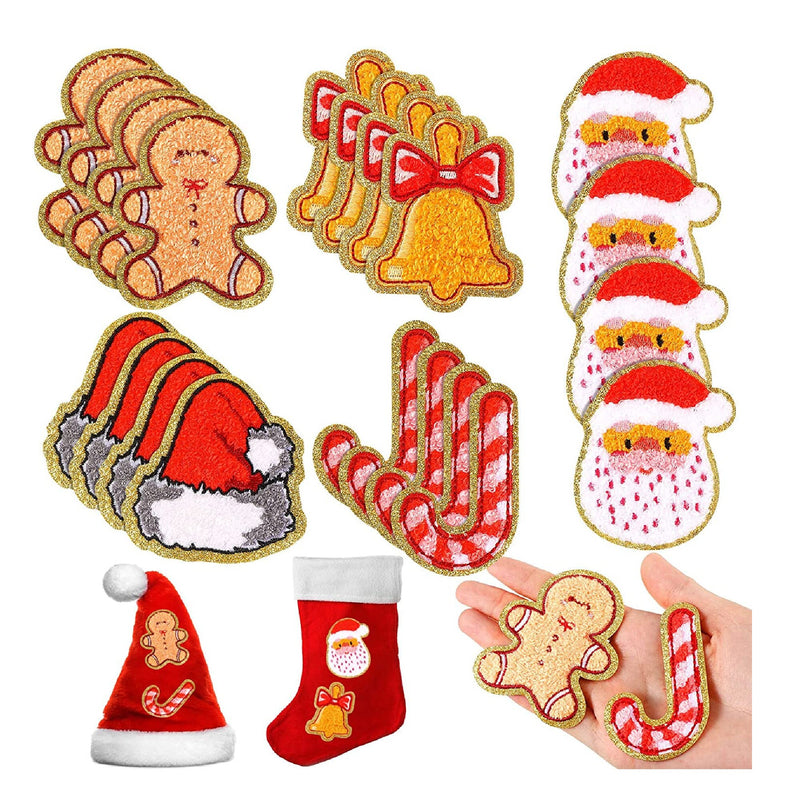 20 Christmas Santa Bell Iron On Patches | Candy Cane Cute Sew On Stickers | Washable Appliques For Crafts