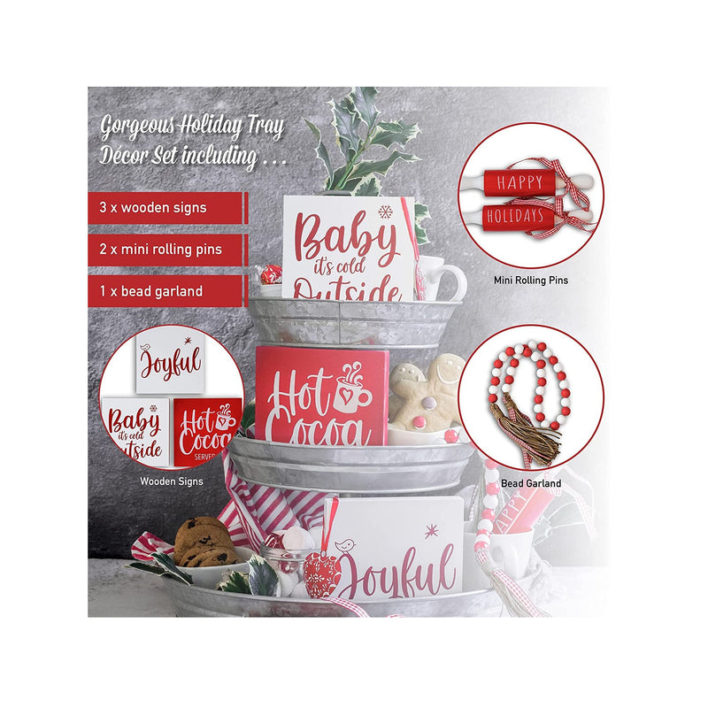 StarPack Home Farmhouse Christmas Decor Set for Tiered Trays