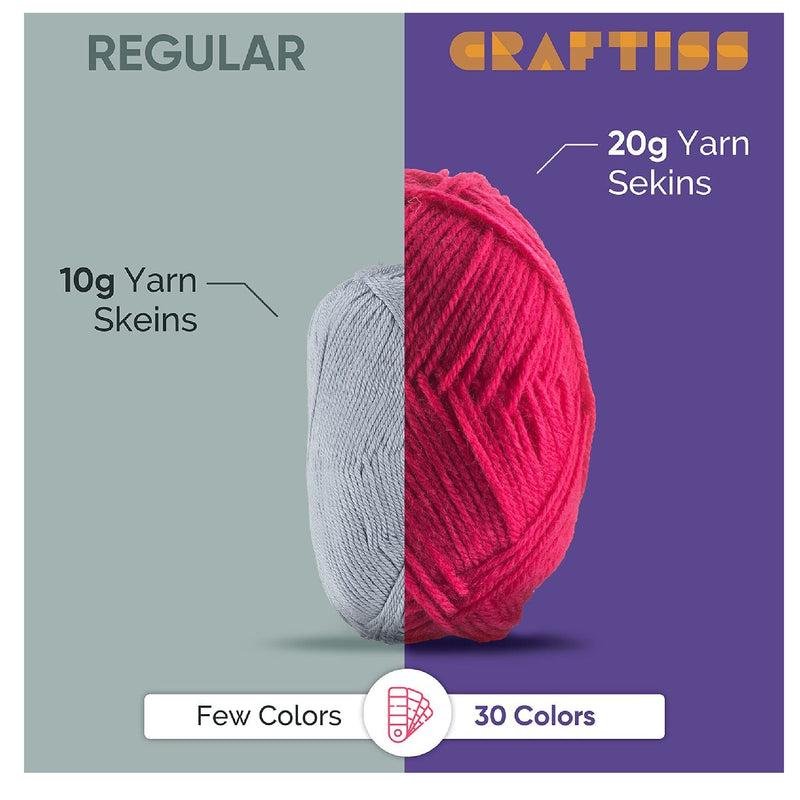 CRAFTISS Balls of acrylic yarn | 1300 Yards Of Soft Yarn For Crochet And Knitting Craft Projects | 30x20g