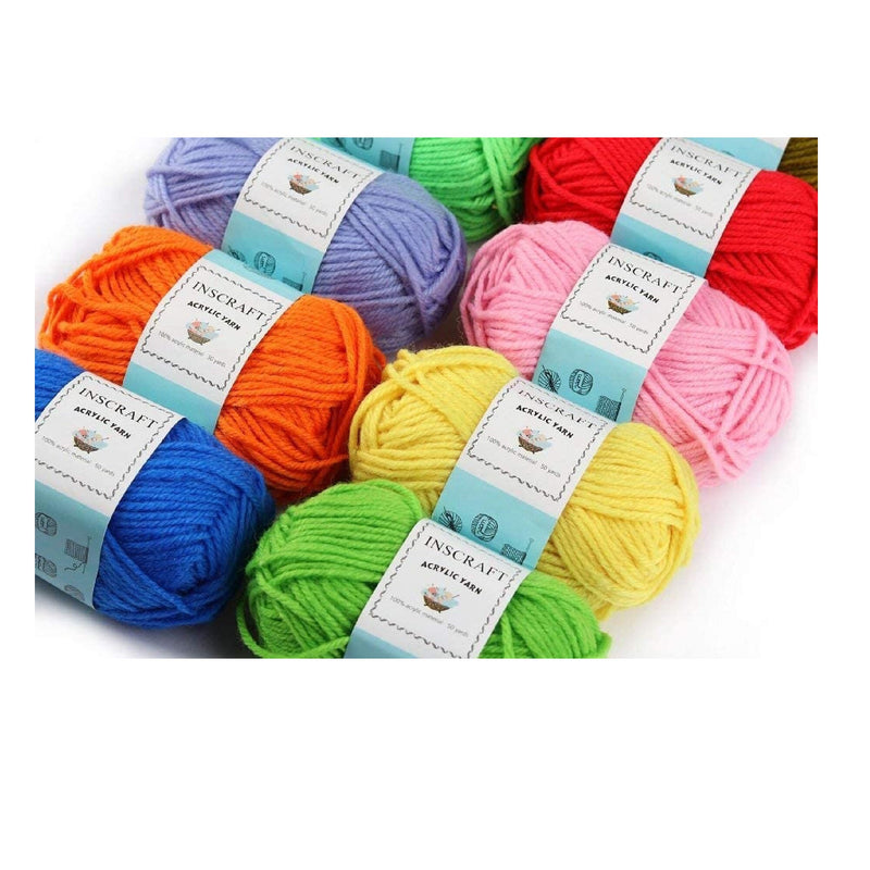 Inscraft 48 Piece Crochet Yarn Kit | 1400 Yards | 40 Colors | Balls Of Acrylic Yarn | 2 Crochet Hooks | Gift For Beginners And Adults
