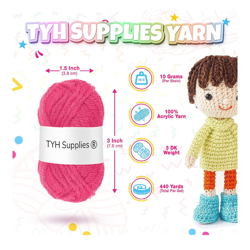 TYH Supplies 20 Mini Balls Of Acrylic Yarn | Soft 440 Yard Medium Weight Yarn For Knitting Projects | Crochet And Crafts