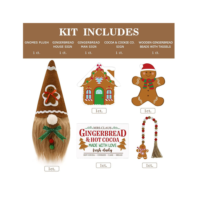 Christmas Decor |    Christmas Decorations Indoor | 3 Hot Cocoa Bar Wooden Signs & Cute Gnomes Plush Kit