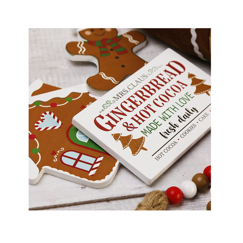 Christmas Decor |    Christmas Decorations Indoor | 3 Hot Cocoa Bar Wooden Signs & Cute Gnomes Plush Kit