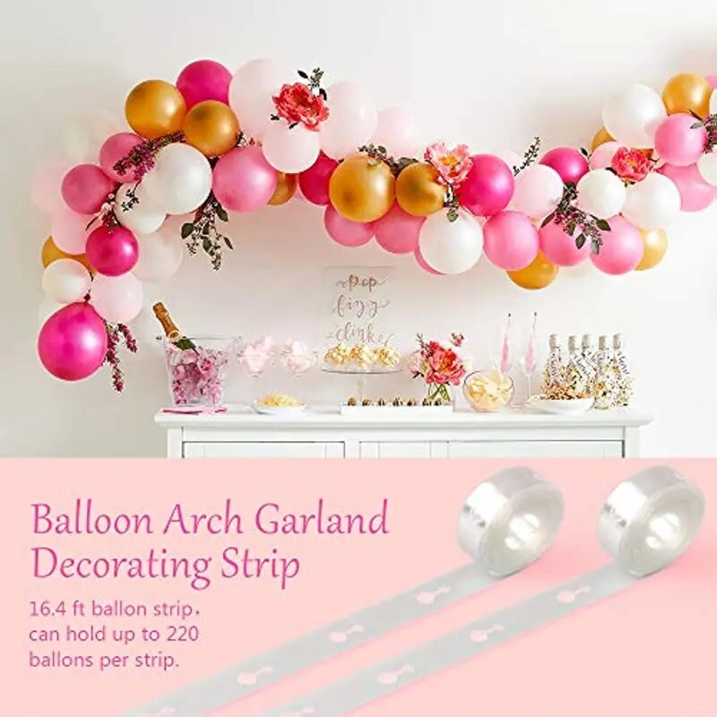Balloon Decoration Strip Kit For Arch Garland | 32ft/9.8m Balloon Tape | 2pcs Bundle Tool | 200 Dot Glue | 20 Balloon Flower Clips