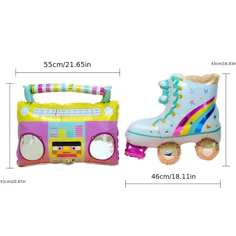 Retro Tape Recorder Roller Skates Balloon Set | Children's Aluminum Film Balloon Decorative Balloon Cute Birthday Cartoon Aluminum Foil Ball