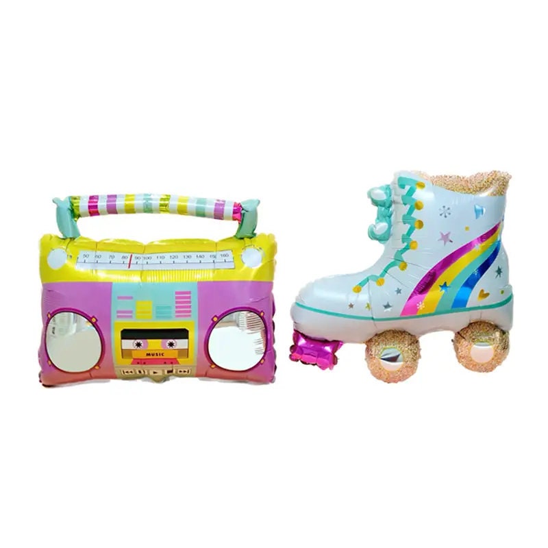 Retro Tape Recorder Roller Skates Balloon Set | Children's Aluminum Film Balloon Decorative Balloon Cute Birthday Cartoon Aluminum Foil Ball