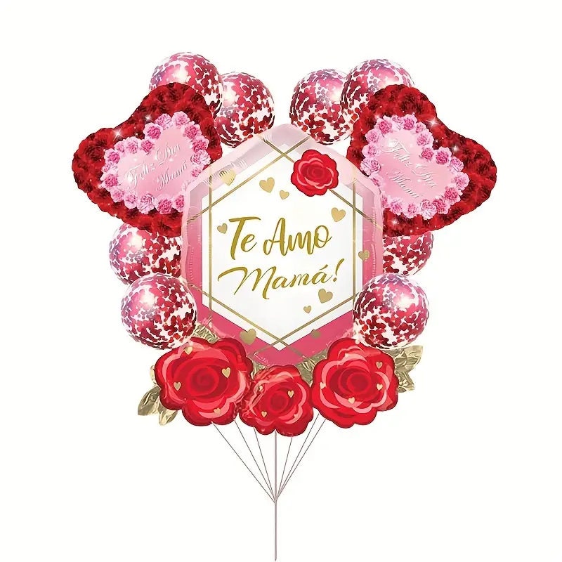 12pcs | Mother's Day Party Balloons Set | Aluminum Foil Happy Mother's Day Balloon| Spanish Red Heart Balloons Mother's Day Party Birthday