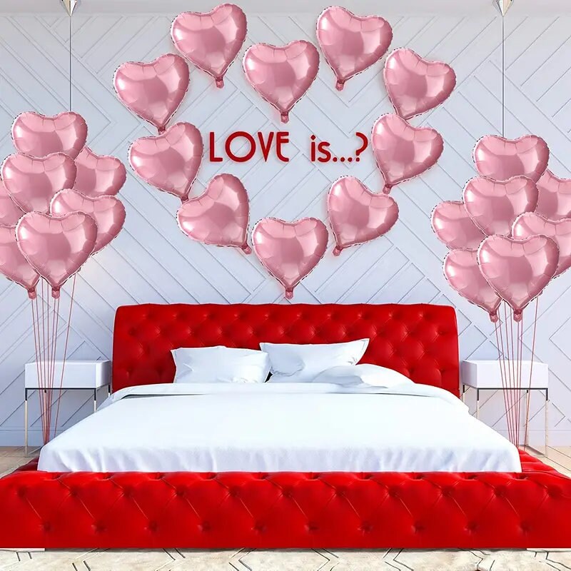 32pcs |Pink Heart Balloons 18 Inch Heart Shaped Foil Balloons Valentines Day Mylar Balloons For Valentines Day Wedding Engagement Decoration