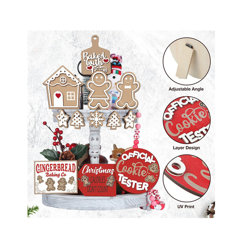 Christmas Tiered Tray Decor Sets Farmhouse Cute Gingerbread Man Wood Signs Rustic Tiered Tray Decorations