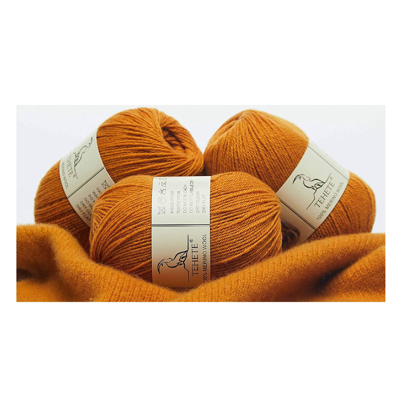 TEHETE 100% Merino Wool Crochet Yarn For Knitting 3 Ply Luxury Warm Soft Light
