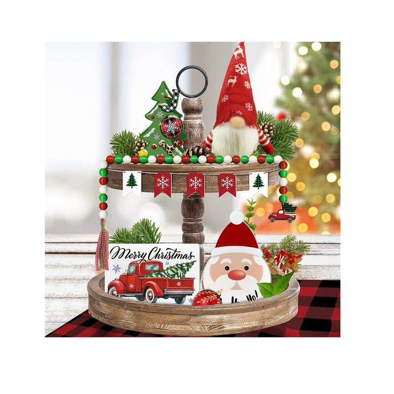 Cocomong Christmas Decor | Christmas Tiered Tray Decor | Farmhouse Serving Tray Winter Holiday Decorations