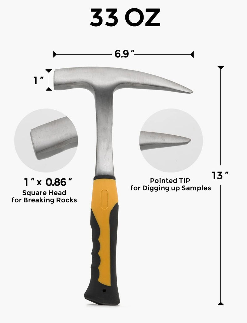 INCLY Rock hounding Geology Hammer Tool | 32oz Rock Pick Hammer | 3 PCS  Digging Chisels Kit | Hounding Equipment