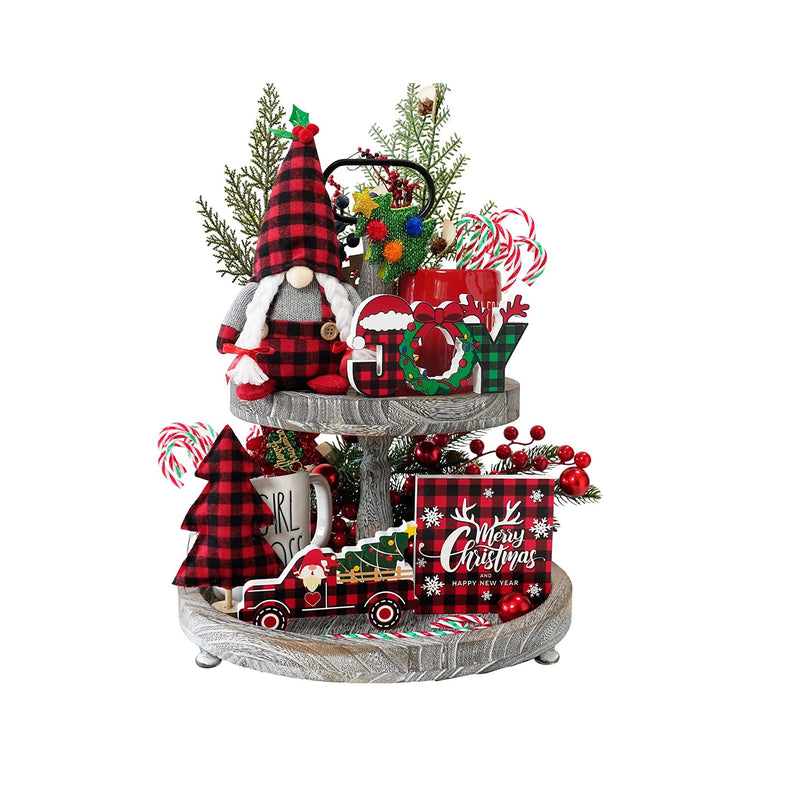 Christmas Decor | 5pcs Christmas Gnome Tiered Tray Bundle | 3 Merry Christmas Wood Signs