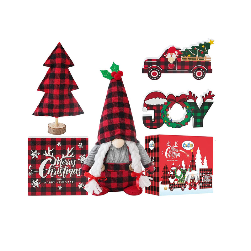 Christmas Decor | 5pcs Christmas Gnome Tiered Tray Bundle | 3 Merry Christmas Wood Signs