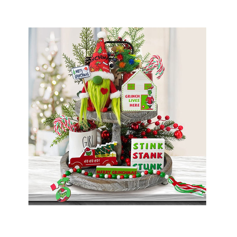 Grinch Christmas Tiered Tray Decor | 6 PCS Christmas Gnome Tiered Tray Decoration