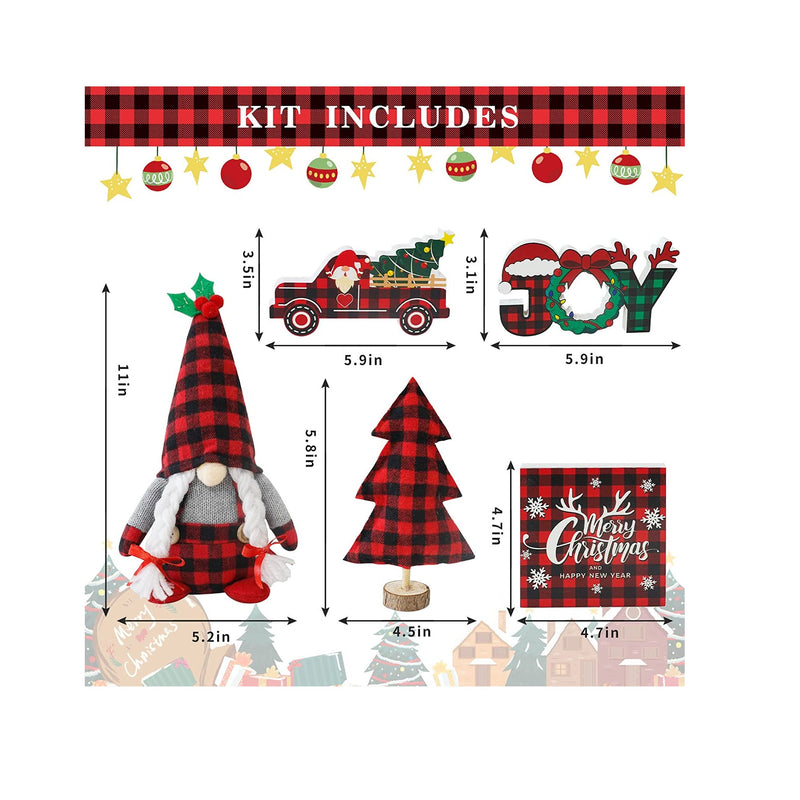 Christmas Decor | 5pcs Christmas Gnome Tiered Tray Bundle | 3 Merry Christmas Wood Signs