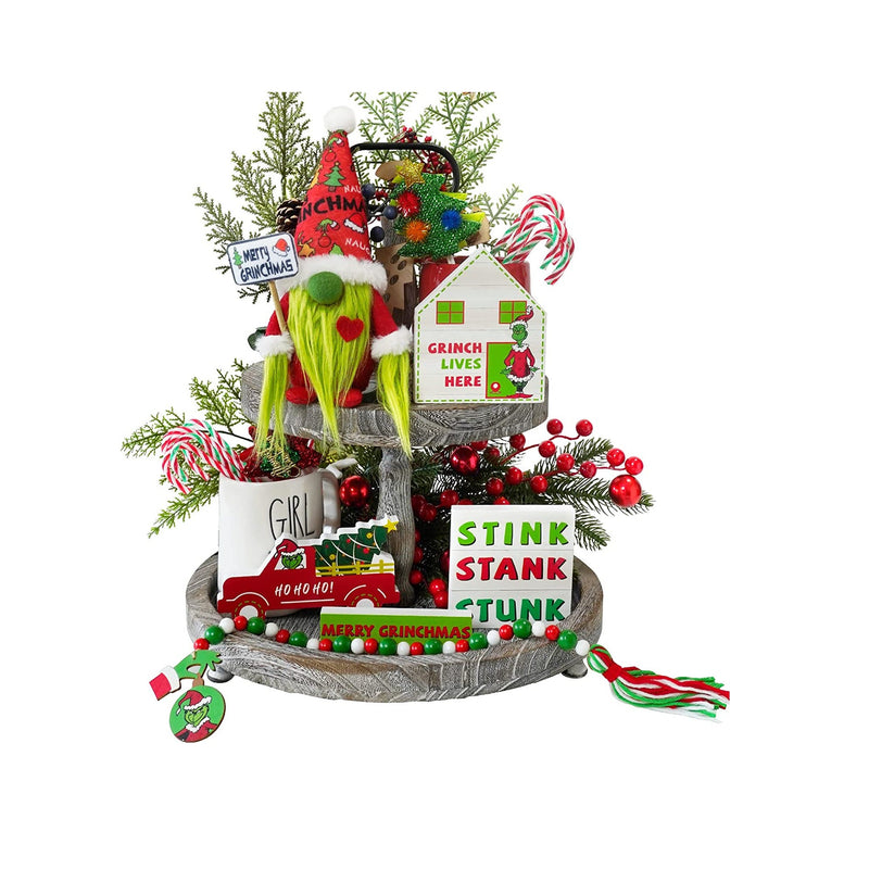 Grinch Christmas Tiered Tray Decor | 6 PCS Christmas Gnome Tiered Tray Decoration