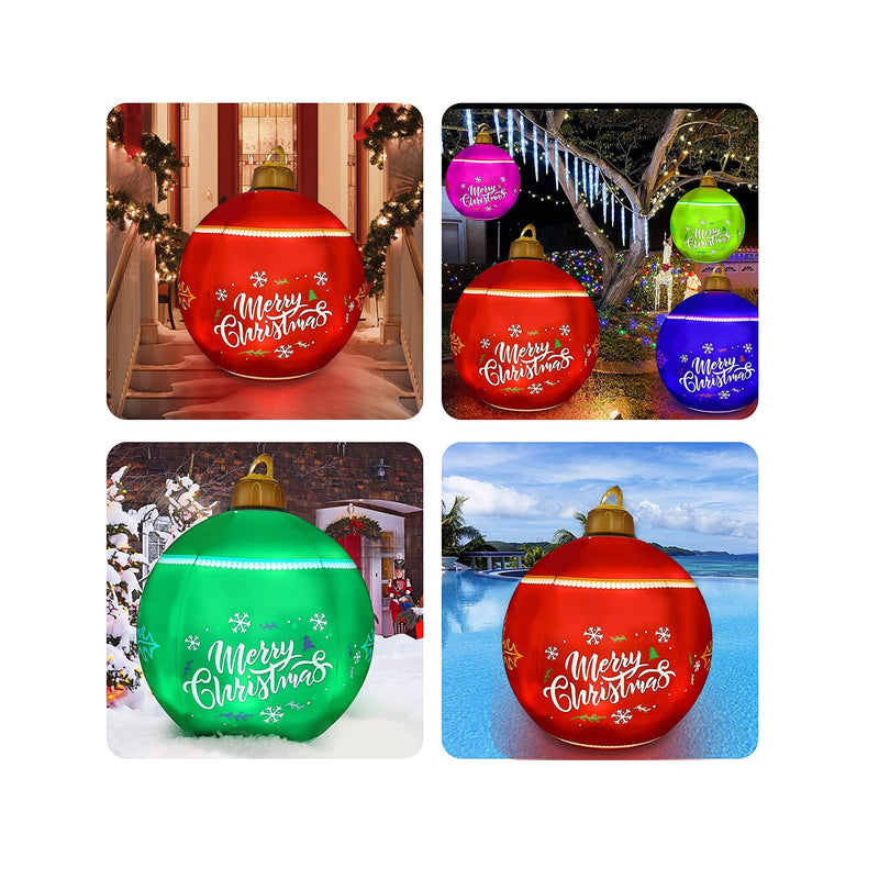 Christmas Decoration Gifts Under PVC Inflatable Christmas Ball with Large Weight Stand Firmly on The Yard, 24 inch Large Outdoor Decorated Ball