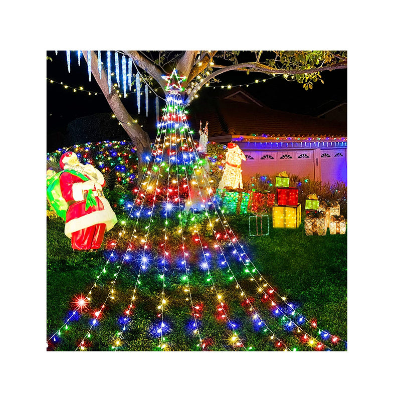 Outdoor Christmas Decorations Waterfall Lights 344 LED 8 Modes Tree Light Gift | Plug in Clear Wire Waterproof Patio Light Decor