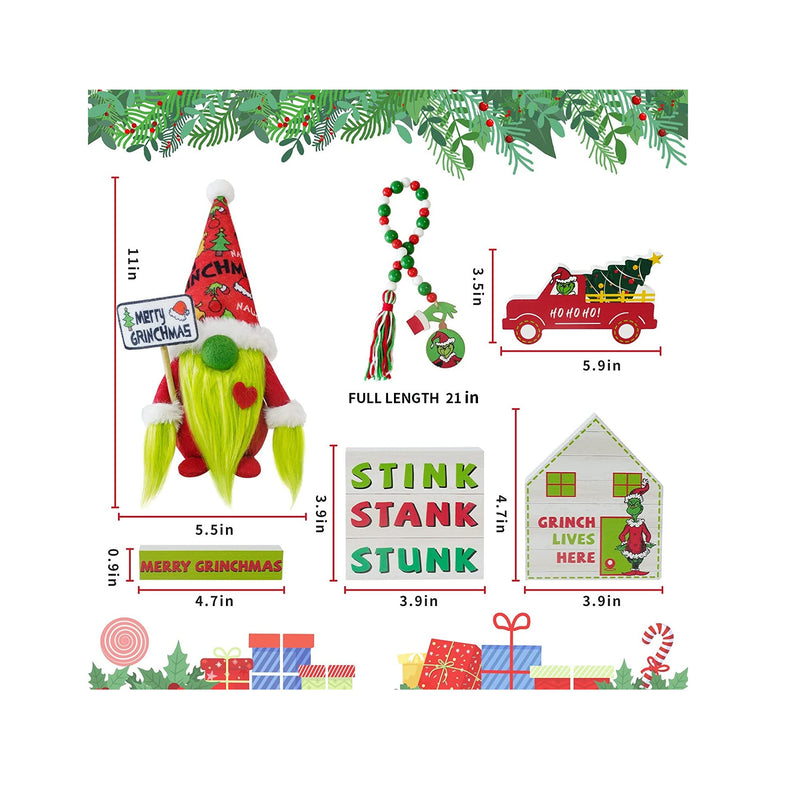 Grinch Christmas Tiered Tray Decor | 6 PCS Christmas Gnome Tiered Tray Decoration