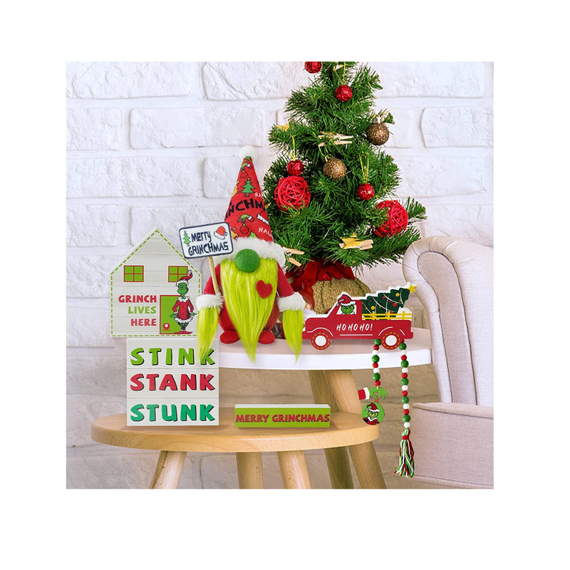 Grinch Christmas Tiered Tray Decor | 6 PCS Christmas Gnome Tiered Tray Decoration