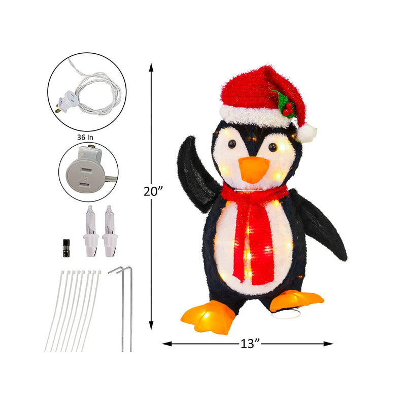 Hourleey 22 Inch Lighted Christmas Decorations | Pre Lit Metal Penguin with Built-in 35 Lights Outdoor