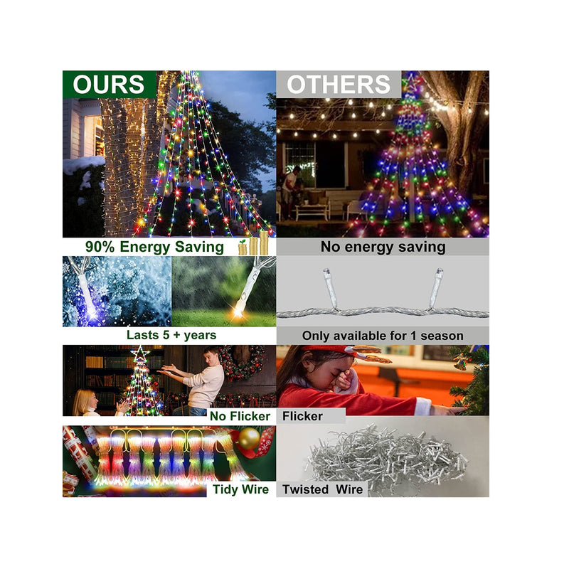 Outdoor Christmas Decorations Waterfall Lights 344 LED 8 Modes Tree Light Gift | Plug in Clear Wire Waterproof Patio Light Decor