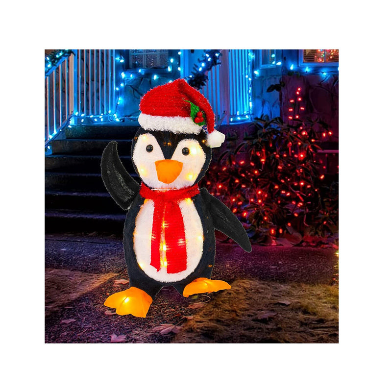 Hourleey 22 Inch Lighted Christmas Decorations | Pre Lit Metal Penguin with Built-in 35 Lights Outdoor