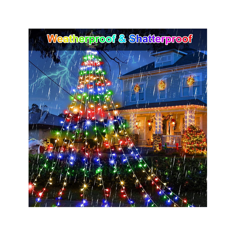 Outdoor Christmas Decorations Waterfall Lights 344 LED 8 Modes Tree Light Gift | Plug in Clear Wire Waterproof Patio Light Decor