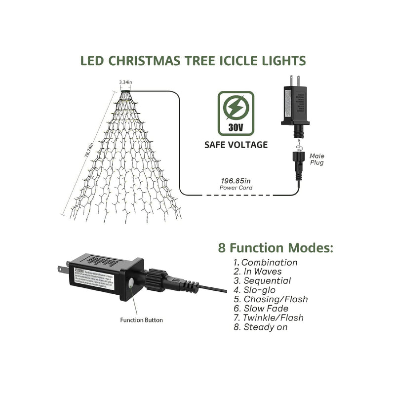 HIWUP Christmas Tree String Lights with Ring 400 LED | 6.56FT/2M x 16 Lines Easy to Install Christmas String