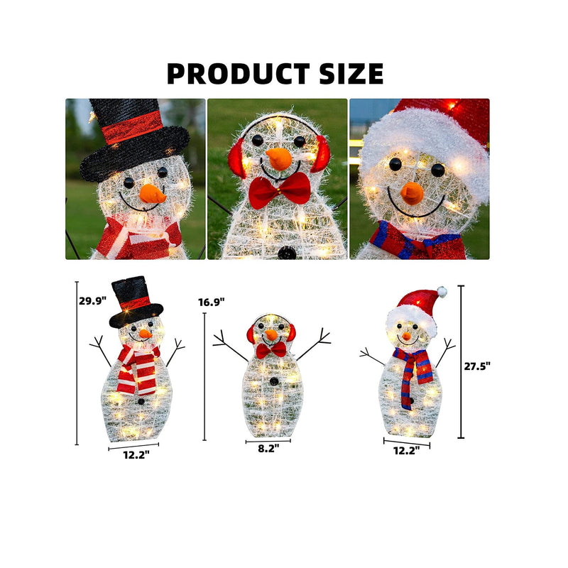 HOURLEEY Christmas Decoration 55 L Lighted Snowman Family Outdoor | 3-Piece Waterproof Plug in 2D Snowman