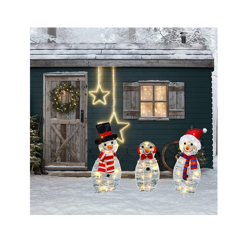 HOURLEEY Christmas Decoration 55 L Lighted Snowman Family Outdoor | 3-Piece Waterproof Plug in 2D Snowman