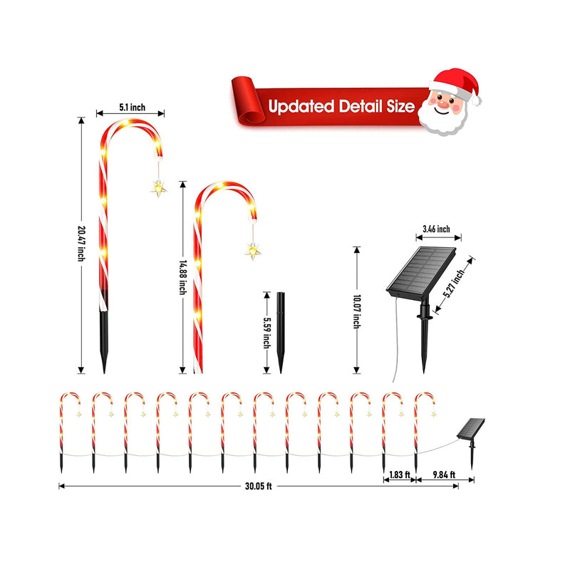 RECHOO Outdoor Christmas Decorations | 12 Pack Solar Christmas Candy Cane Lights with Wireless