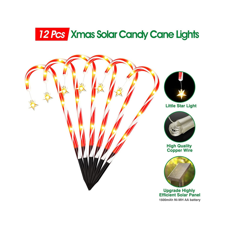 RECHOO Outdoor Christmas Decorations | 12 Pack Solar Christmas Candy Cane Lights with Wireless